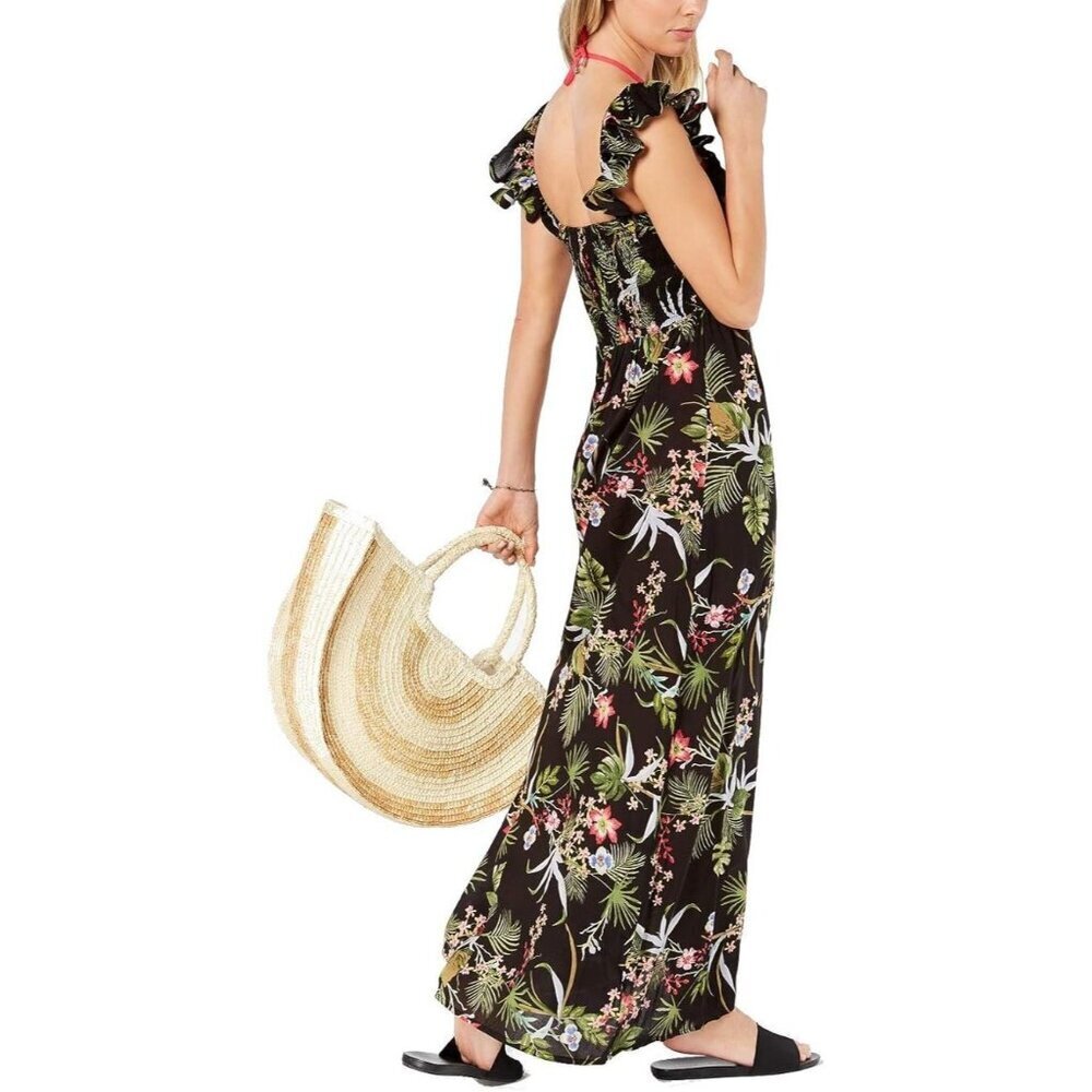 Floral garden printed ruffled summer coastal maxi dress cover up women‎ Small - Picture 2 of 12